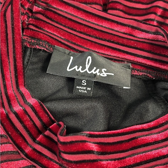 Lulus S Striped Burgundy Red Velvet Mini Dress Balloon Sleeves Keyhole Back - Picture 4 of 12